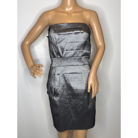2000s Jessica McClintock Charcoal Strapless Cocktail Dress medium - Picture 6 of 12